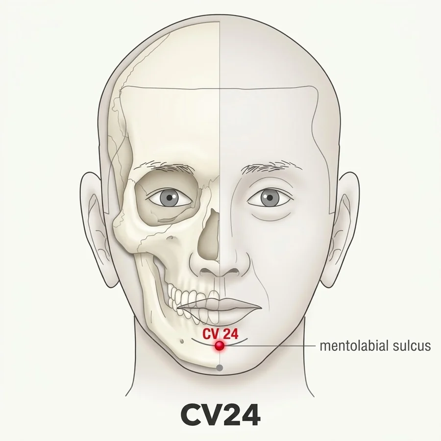 Location diagram: Chengjiang (REN-24), in the groove between the lower lip and the chin.