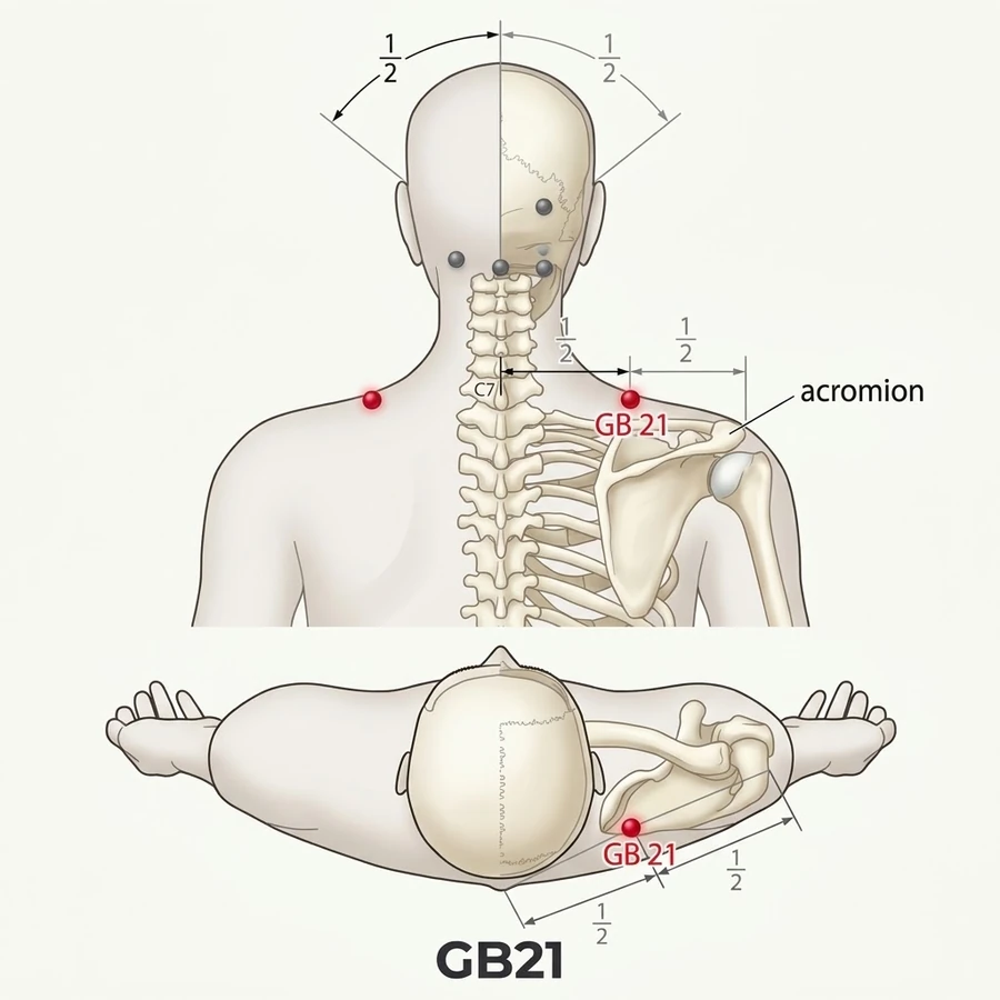 Location of Jianjing (GB-21): The written location is summarised from the classical record; use the strongest named.