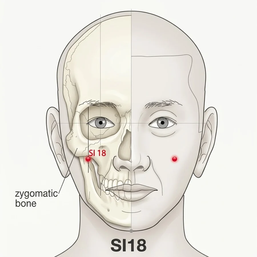 Location diagram: Quanliao (SI-18), in the depression below the cheekbone, in line with the outer canthus.