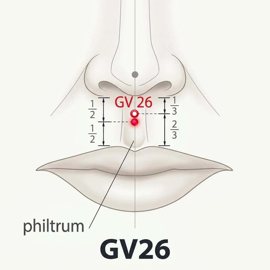 Location diagram: Shuigou (DU-26), on the midline of the philtrum.