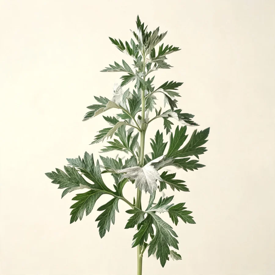Botanical illustration of Artemisia argyi in flower, showing its leaves and flowering stem
