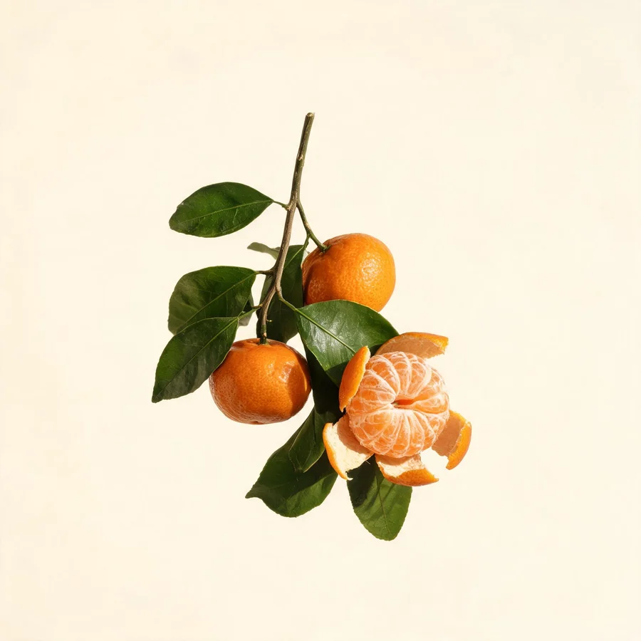 Botanical illustration of Citrus reticulata in flower, showing its leaves and flowering stem