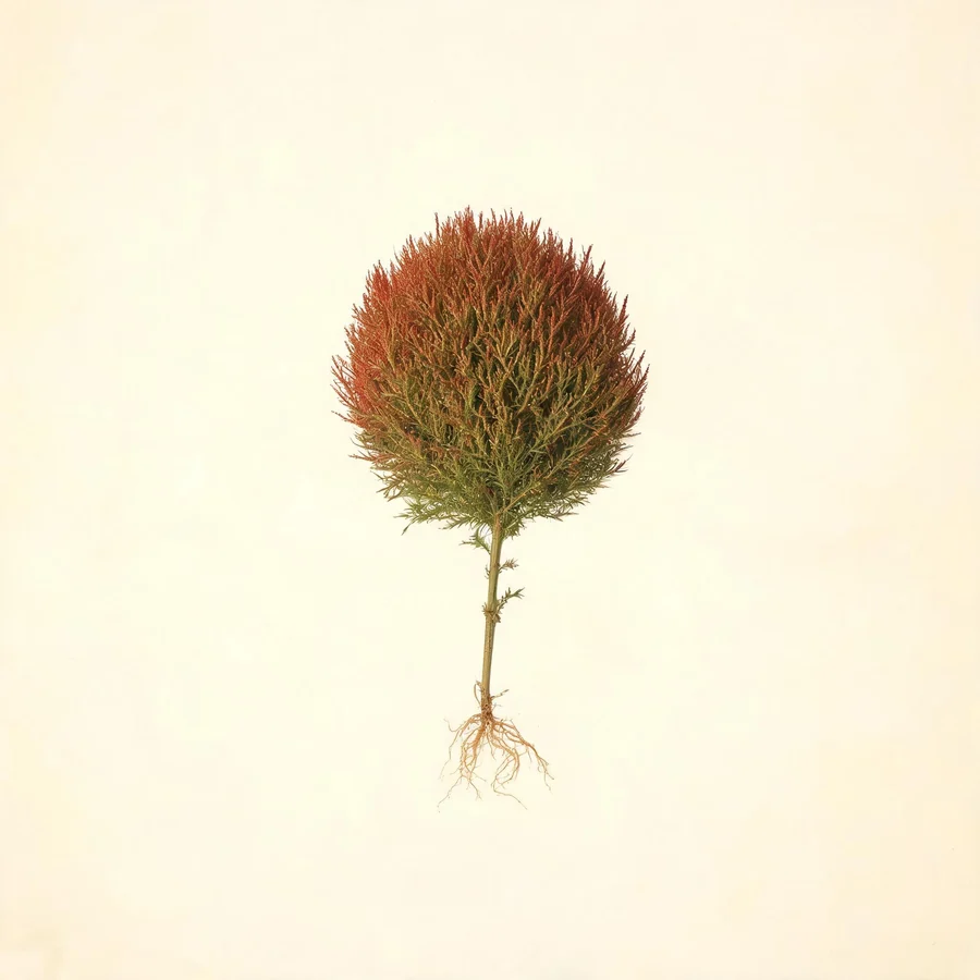Botanical illustration of Kochia scoparia in flower, showing its leaves and flowering stem