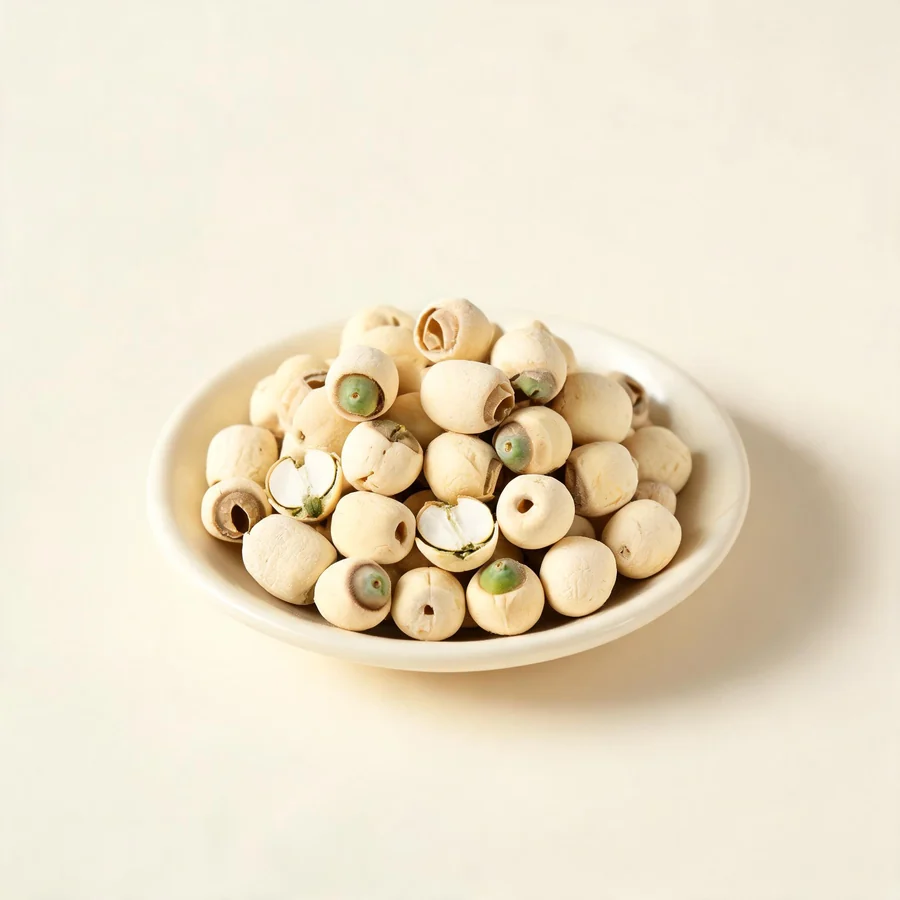 Dried Lian Zi seed arranged in a shallow bowl
