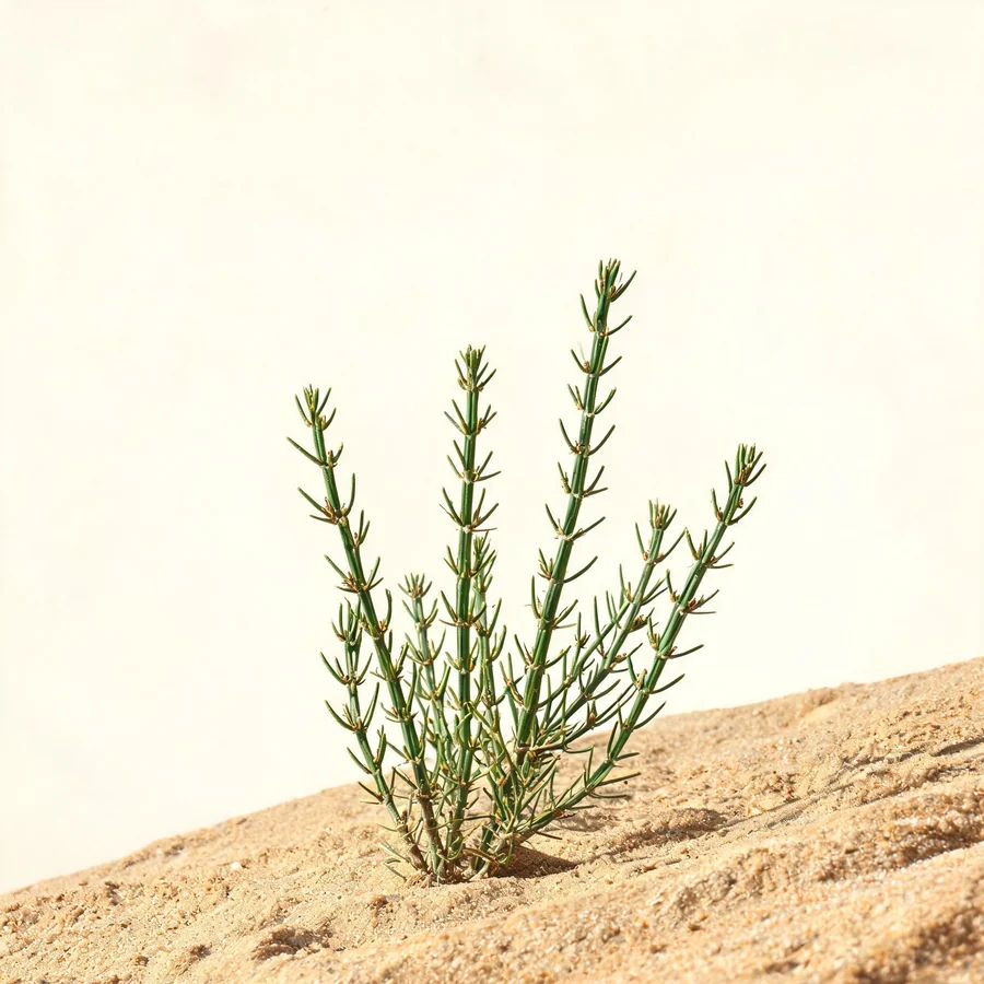 Botanical illustration of Ephedra sinica in flower, showing its leaves and flowering stem