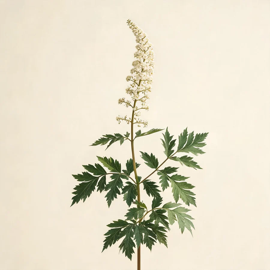 Botanical illustration of Cimicifuga dahurica in flower, showing its leaves and flowering stem