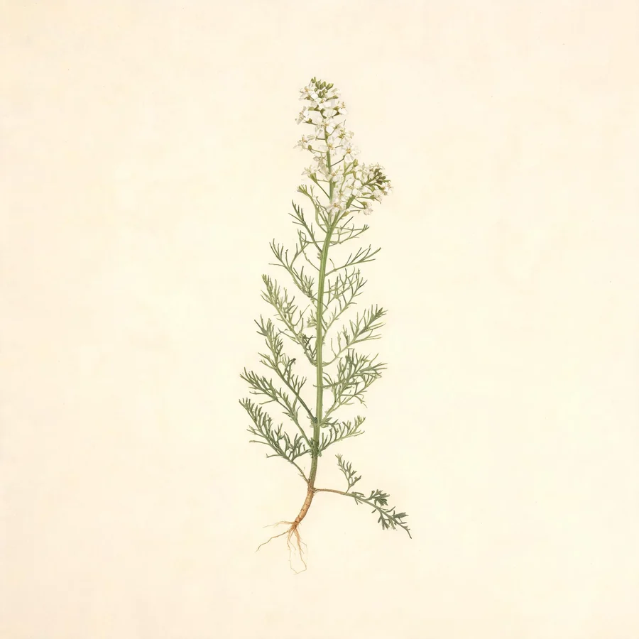 Botanical illustration of Descurainia sophia and Lepidium apetalum in flower, showing its leaves and flowering stem