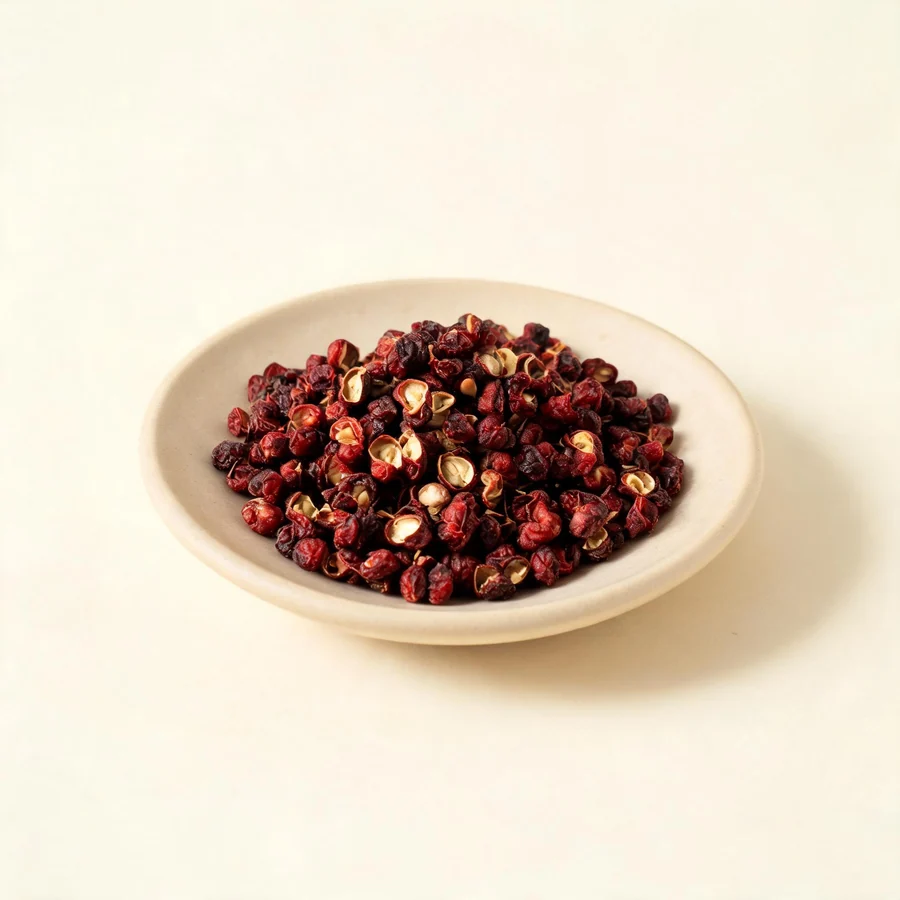 Dried Wu Wei Zi fruit arranged in a shallow bowl