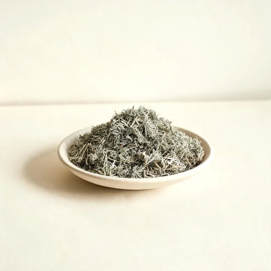 Dried Yin Chen young shoots arranged in a shallow bowl