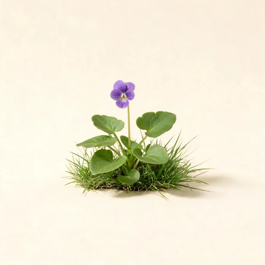 Botanical illustration of Viola yedoensis in flower, showing its leaves and flowering stem