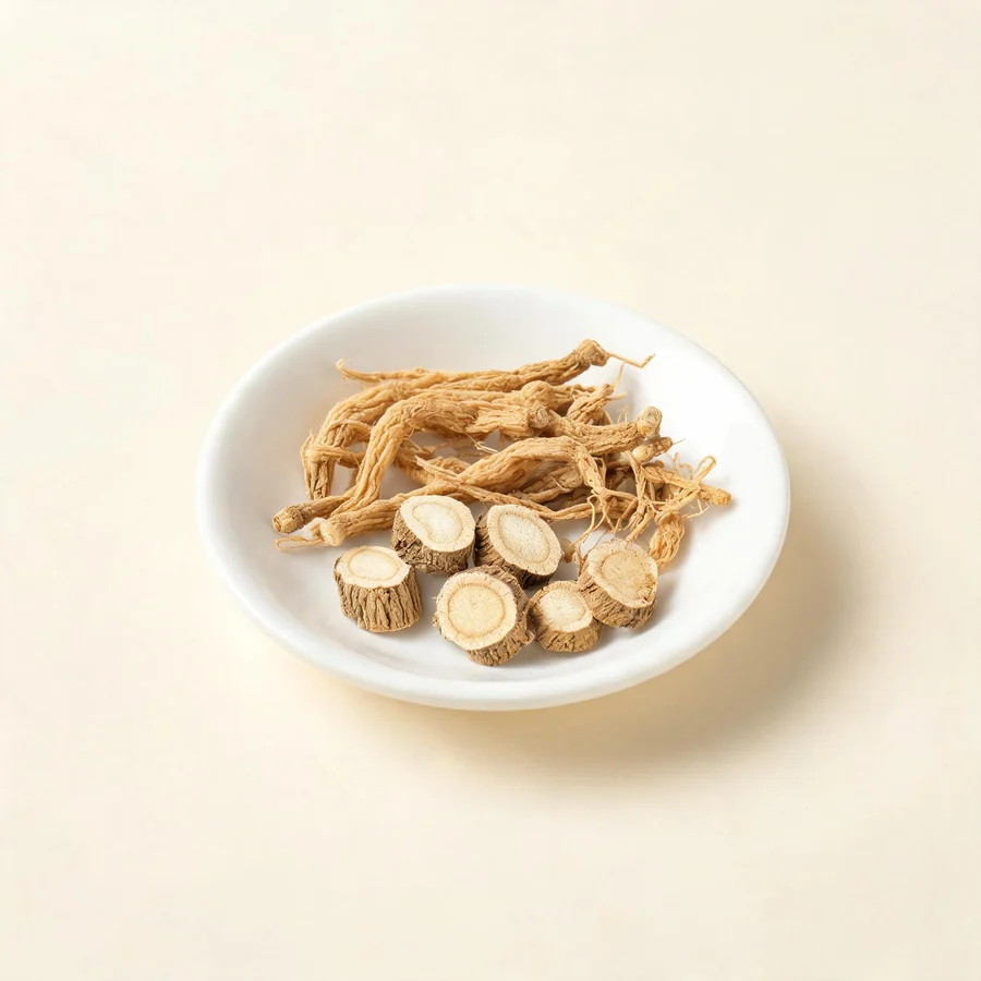 Dried Zi Wan root and rhizome arranged in a shallow bowl